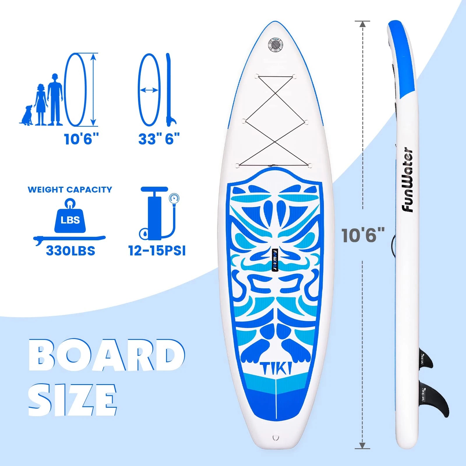 [AU Direct]  10'6'' Inflatable Ultra-Light (17.6Lbs) Stand up Surfboard for All Skill Levels Everything Included with Stand up Paddle Board, Adj Paddle, Pump, ISUP Travel Backpack, Leash, Waterproof Bag SUPFW02A